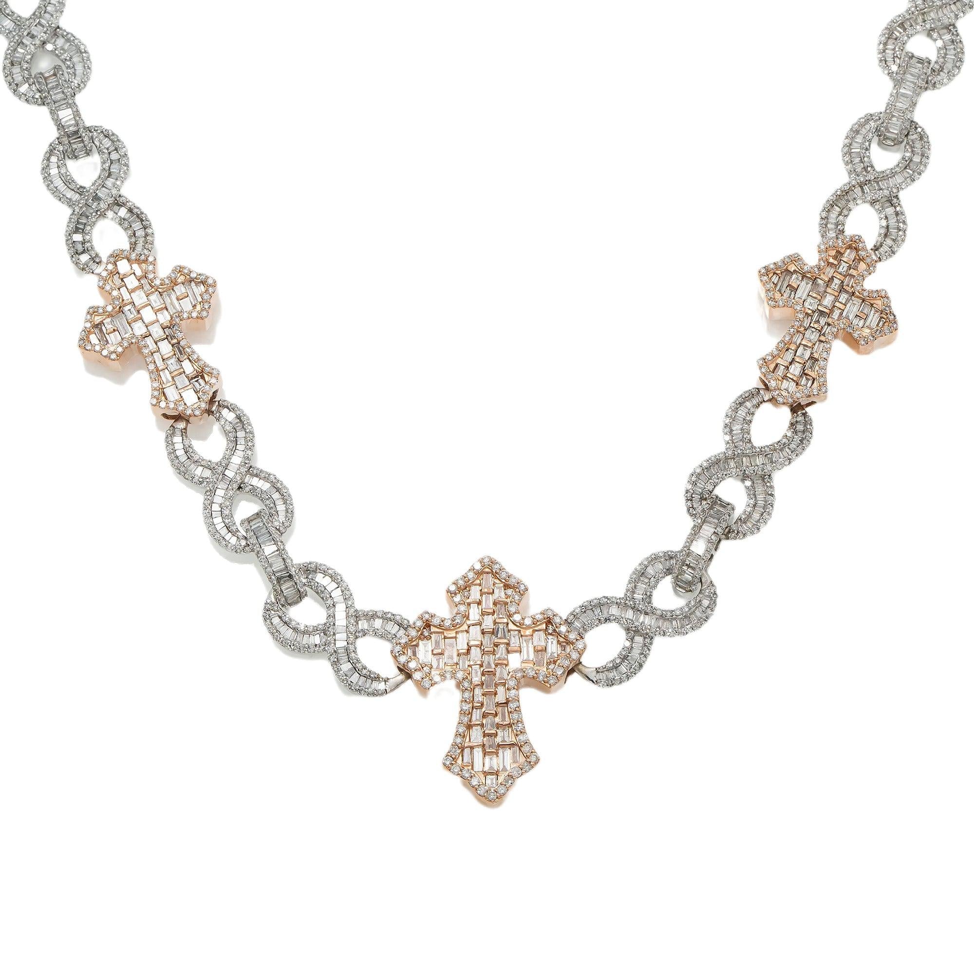 10K GOLD BAGUETTE DIAMOND 22" TWO TONE INFINITY CROSS CHAIN 27.20 CT