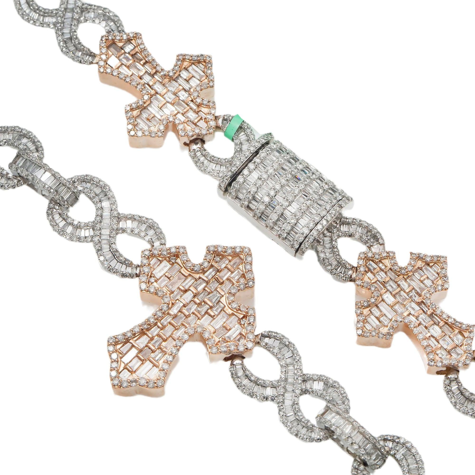 10K GOLD BAGUETTE DIAMOND 22" TWO TONE INFINITY CROSS CHAIN 27.20 CT