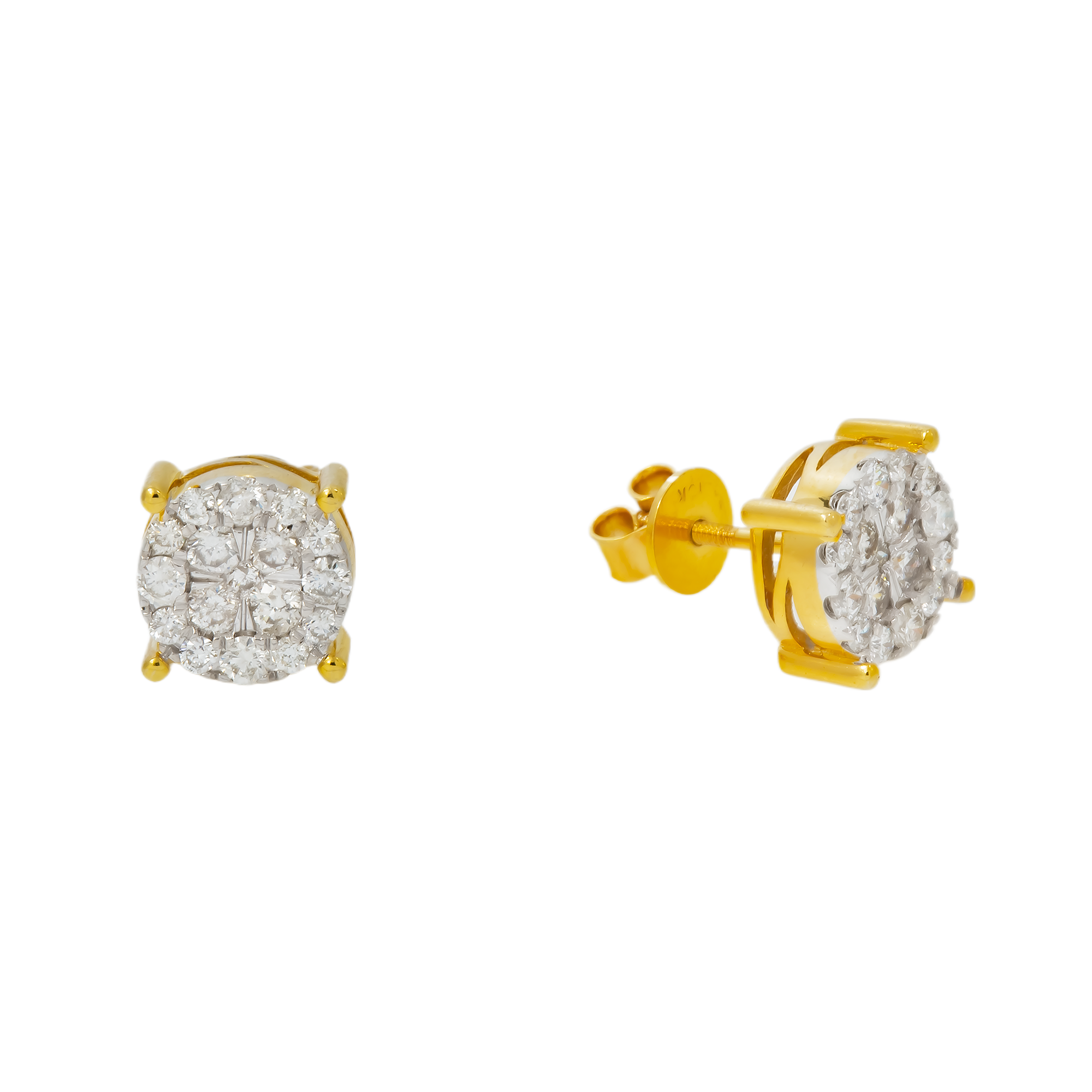 10K GOLD ROUND DIAMOND CLUSTER EARRINGS 0.98 CTW