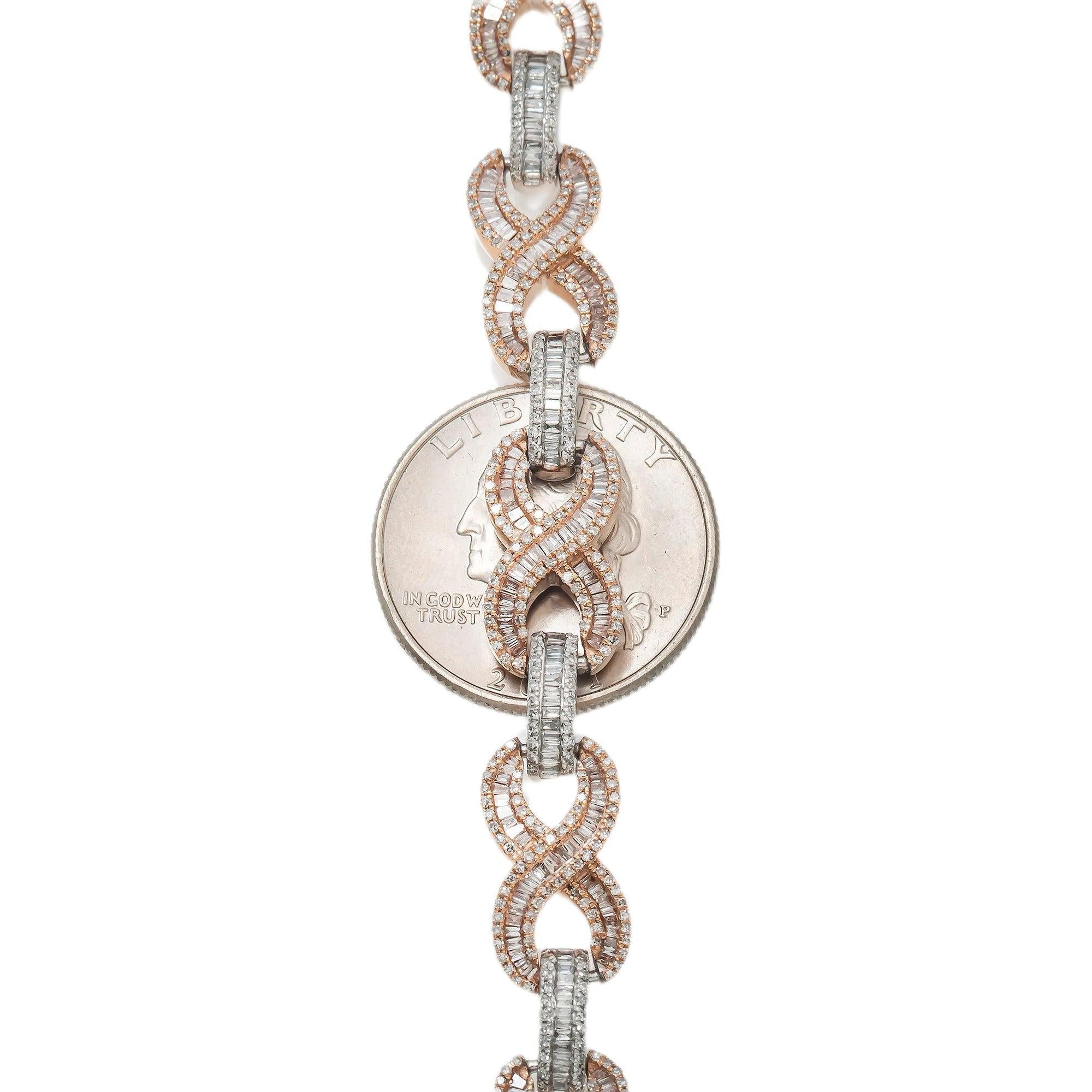 10K GOLD BAGUETTE DIAMOND 22" TWO TONE INFINITY CHAIN 12.75 CT