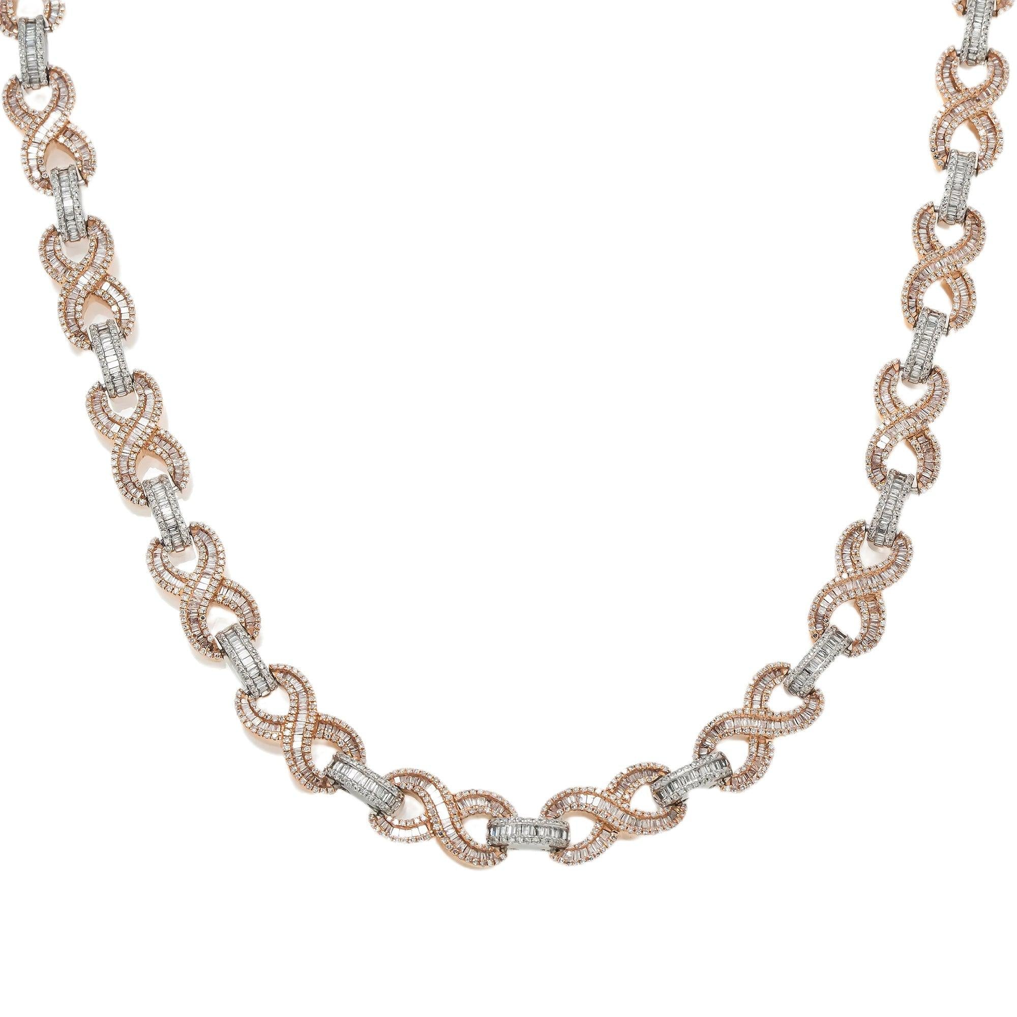10K GOLD BAGUETTE DIAMOND 22" TWO TONE INFINITY CHAIN 12.75 CT