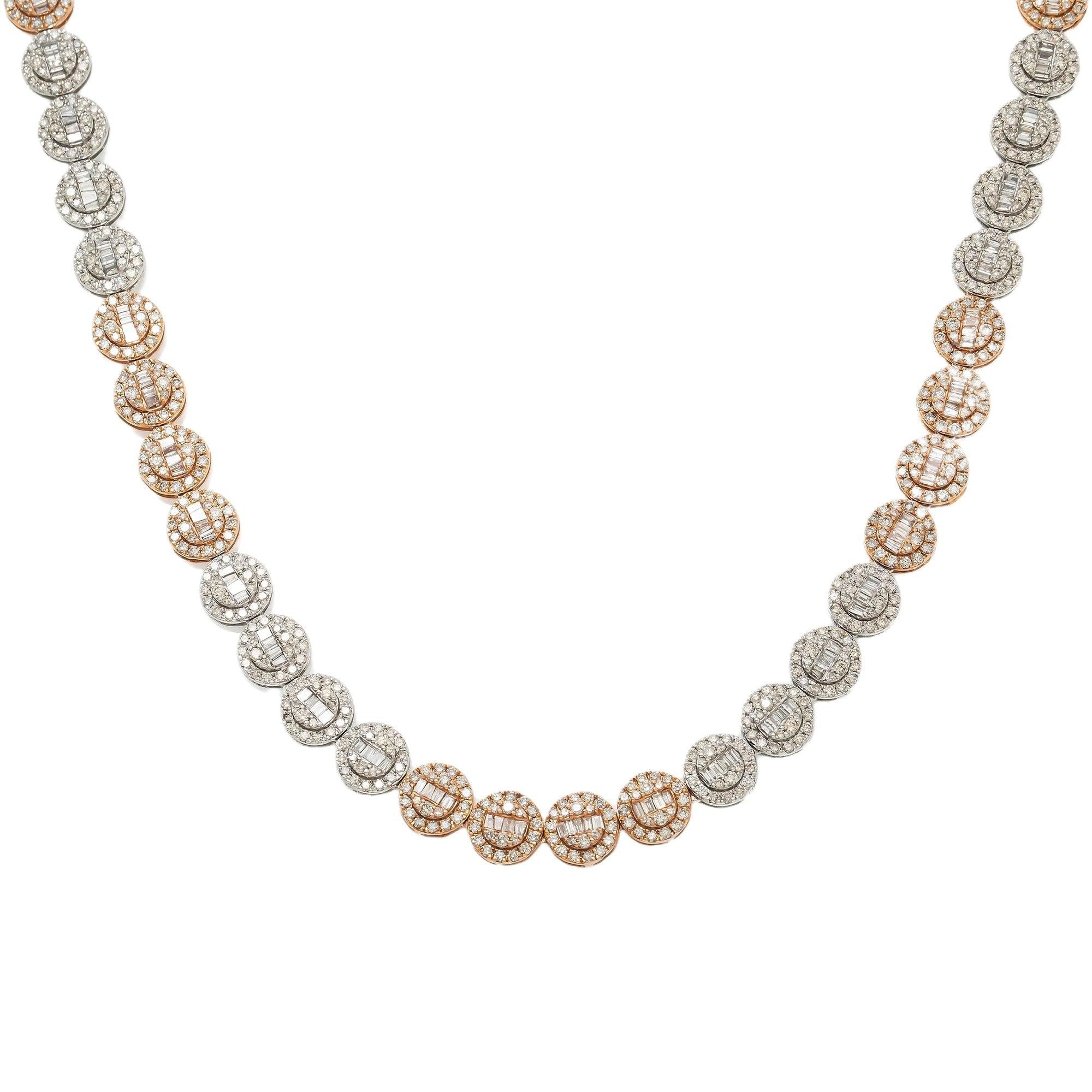 10K GOLD BAGUETTE AND ROUND CLUSTER DIAMOND TWO TONE CHAIN 17.88 CT