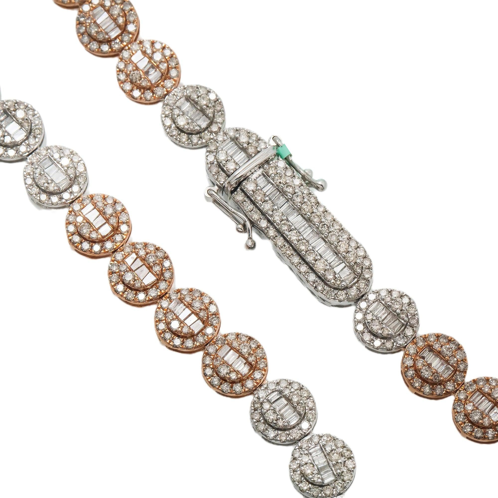 10K GOLD BAGUETTE AND ROUND CLUSTER DIAMOND TWO TONE CHAIN 17.88 CT