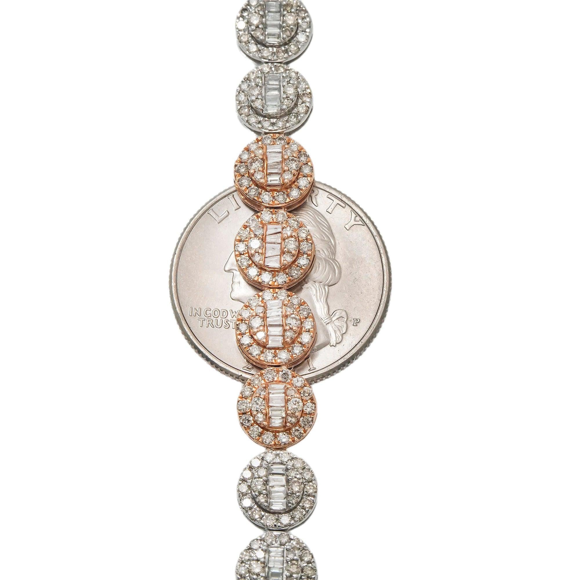 10K GOLD BAGUETTE AND ROUND CLUSTER DIAMOND TWO TONE CHAIN 17.88 CT