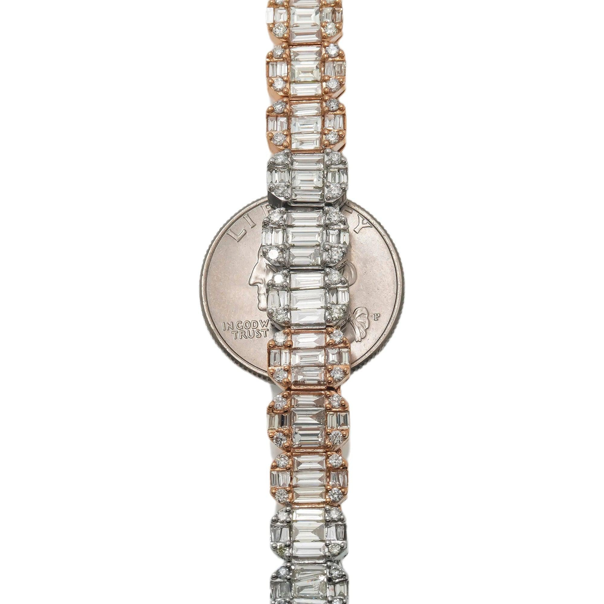 14K GOLD BAGUETTE AND ROUND DIAMOND TWO TONE CHAIN 25.05 CT