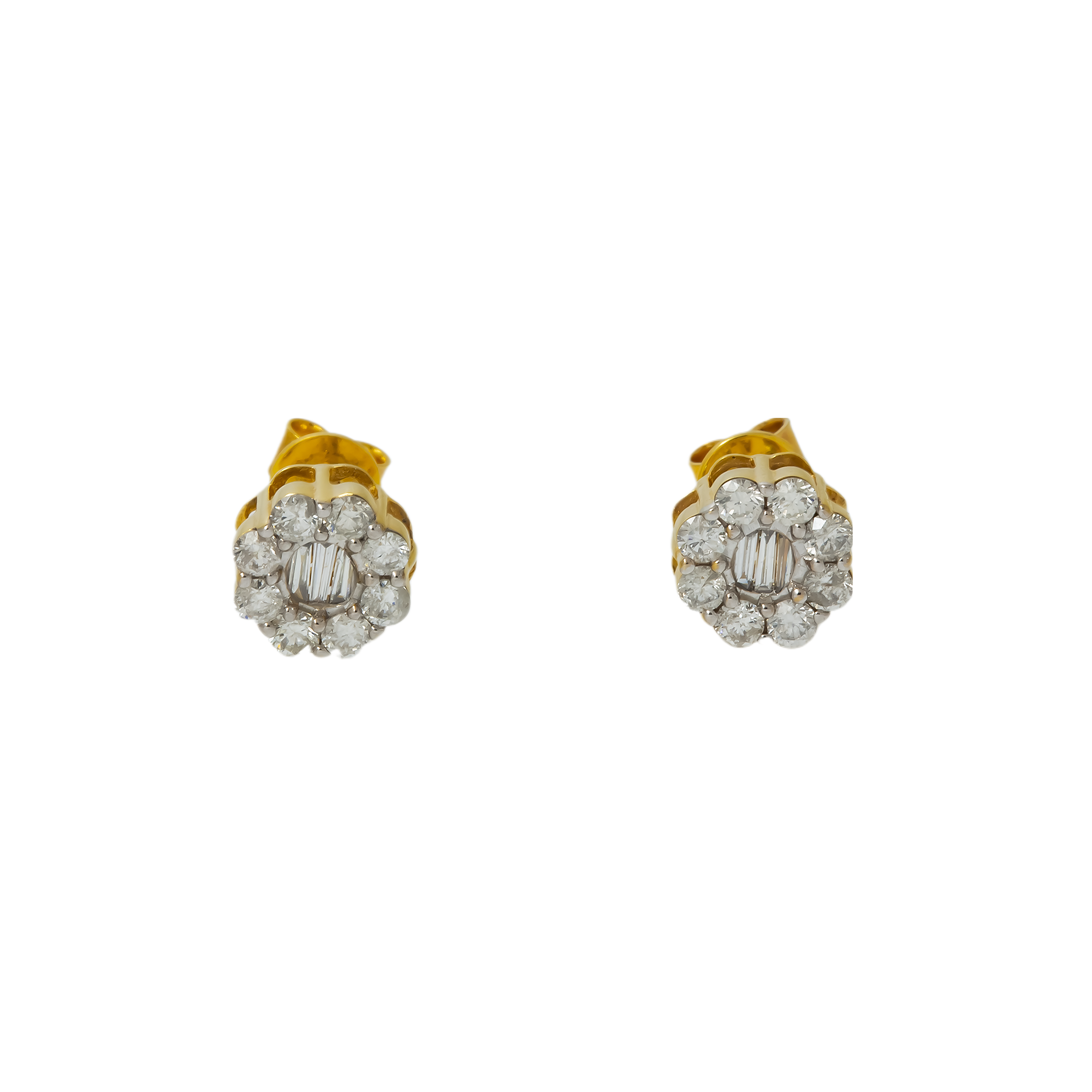 10K GOLD BAGUETTE AND ROUND DIAMOND FLOWER SHAPE EARRINGS 0.77 CTW
