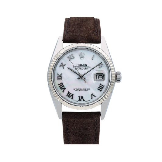 Rolex Datejust 16014 36MM White Dial With Brown Leather Bracelet