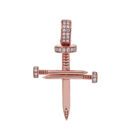 Unisex 14K Rose Gold Cross Pendant with 0.30 CT Diamonds