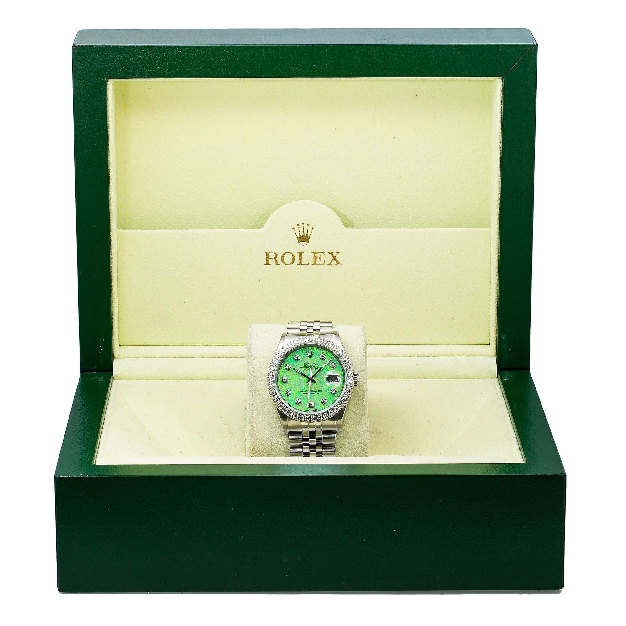 Rolex Datejust 16220 36MM Green Diamond Dial With Stainless Steel Bracelet