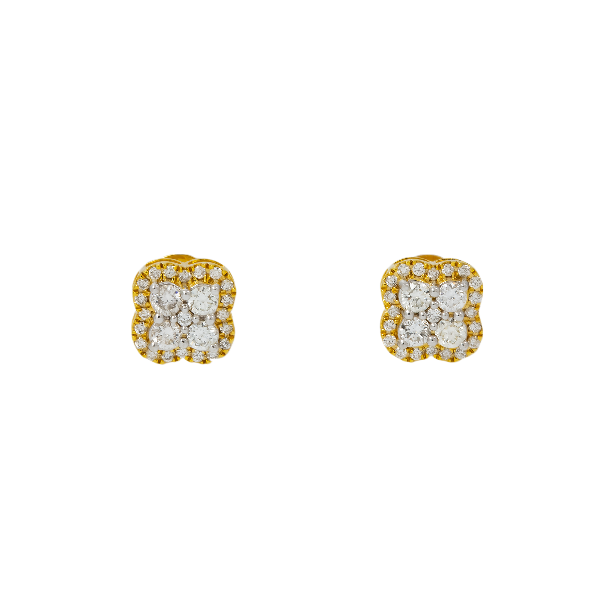 10K GOLD ROUND DIAMOND CLUSTER CLOVER EARRINGS 0.63 CTW