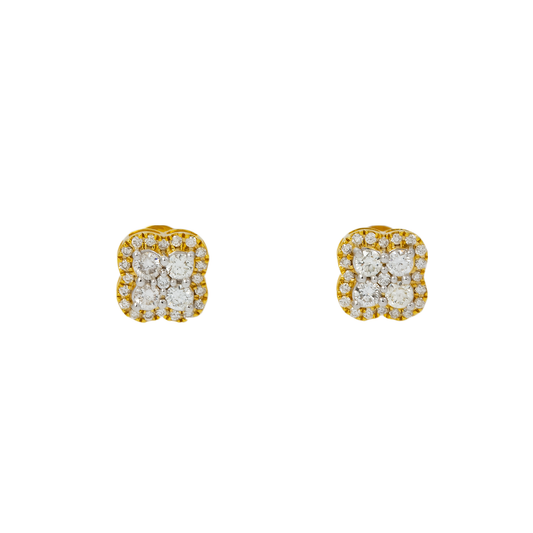 10K GOLD ROUND DIAMOND CLUSTER CLOVER EARRINGS 0.63 CTW