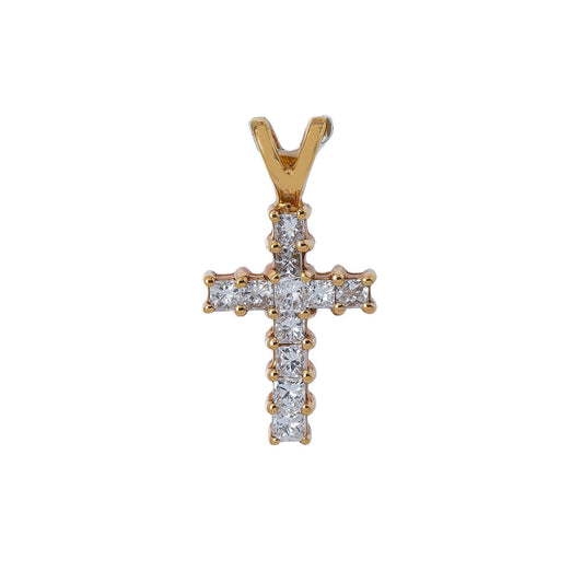 Unisex 14K Yellow Gold Cross Pendant with 0.55 CT Diamonds