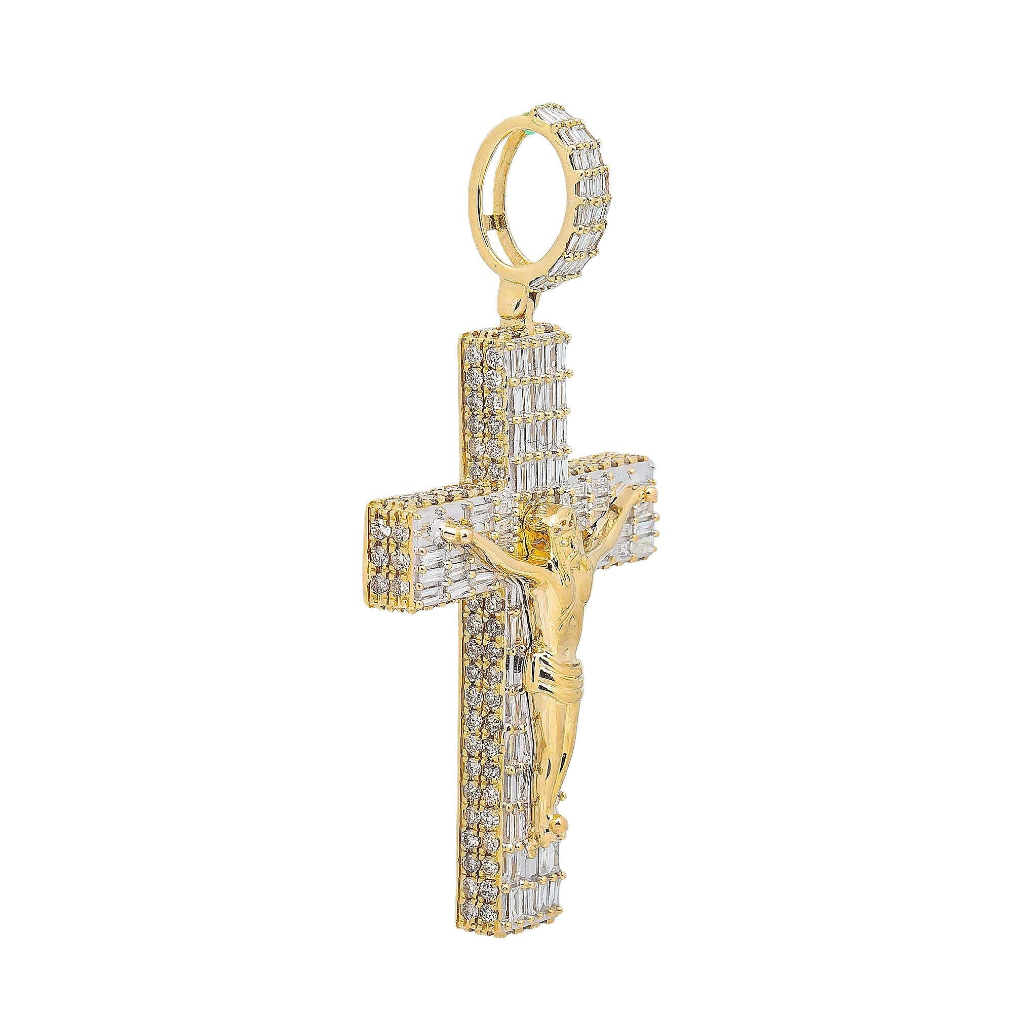 14K YELLOW GOLD DIAMOND CROSS PENDANT 2.50 CT