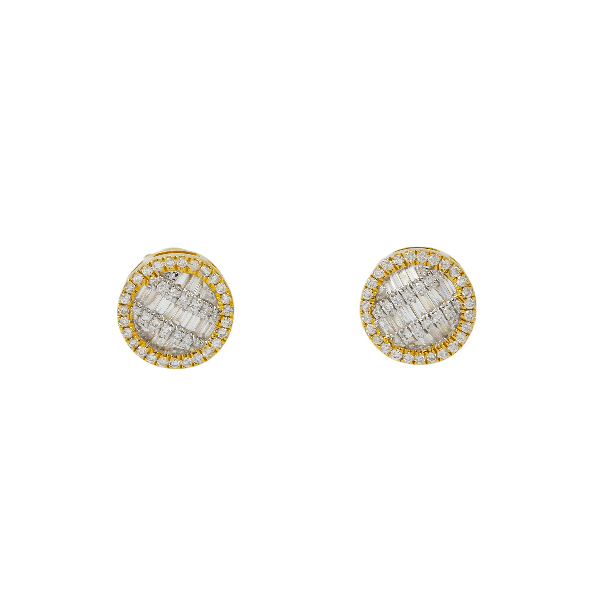 10K GOLD BAGUETTE AND ROUND DIAMOND CLUSTER CIRCLE SHAPE EARRINGS 0.42 CTW