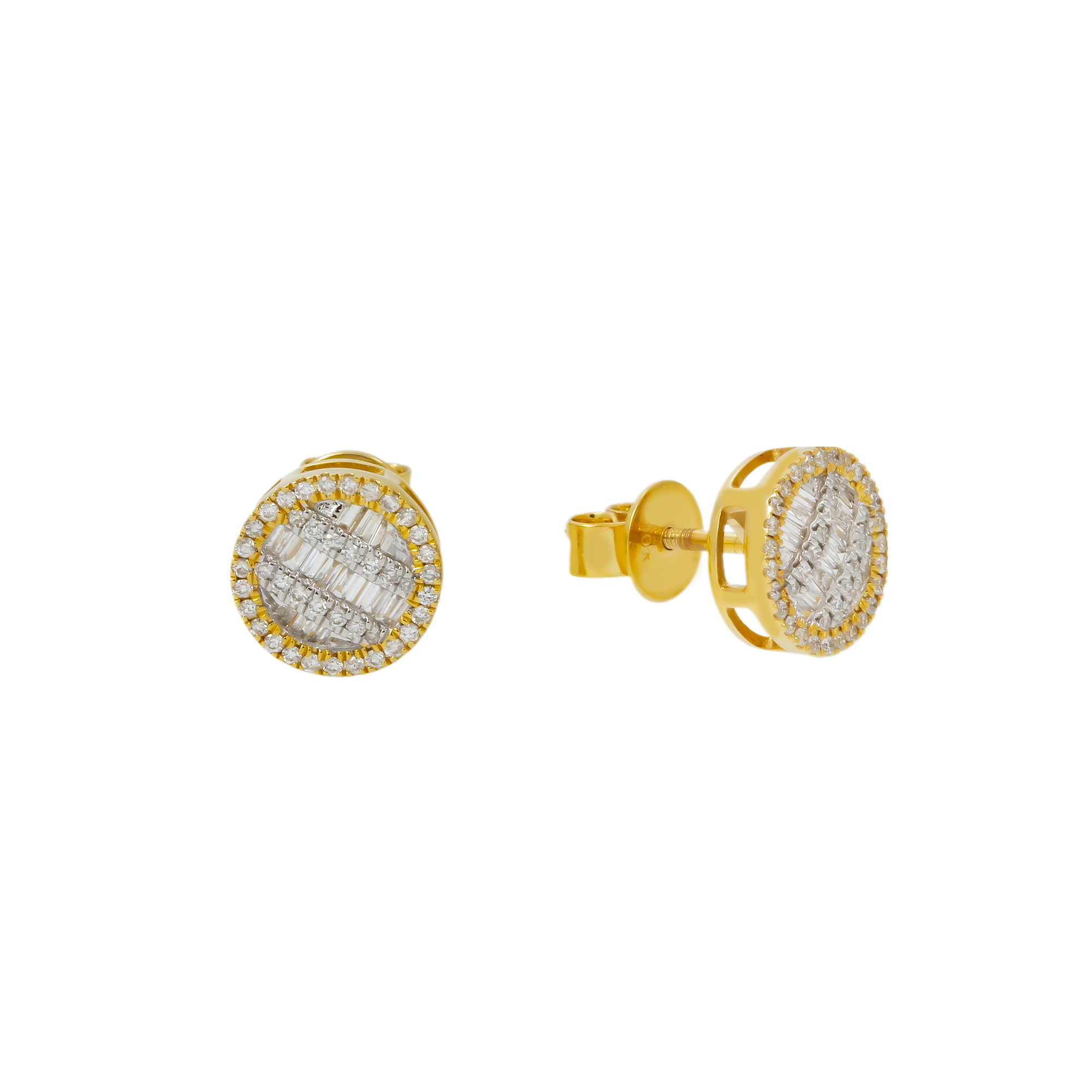 10K GOLD BAGUETTE AND ROUND DIAMOND CLUSTER CIRCLE SHAPE EARRINGS 0.42 CTW