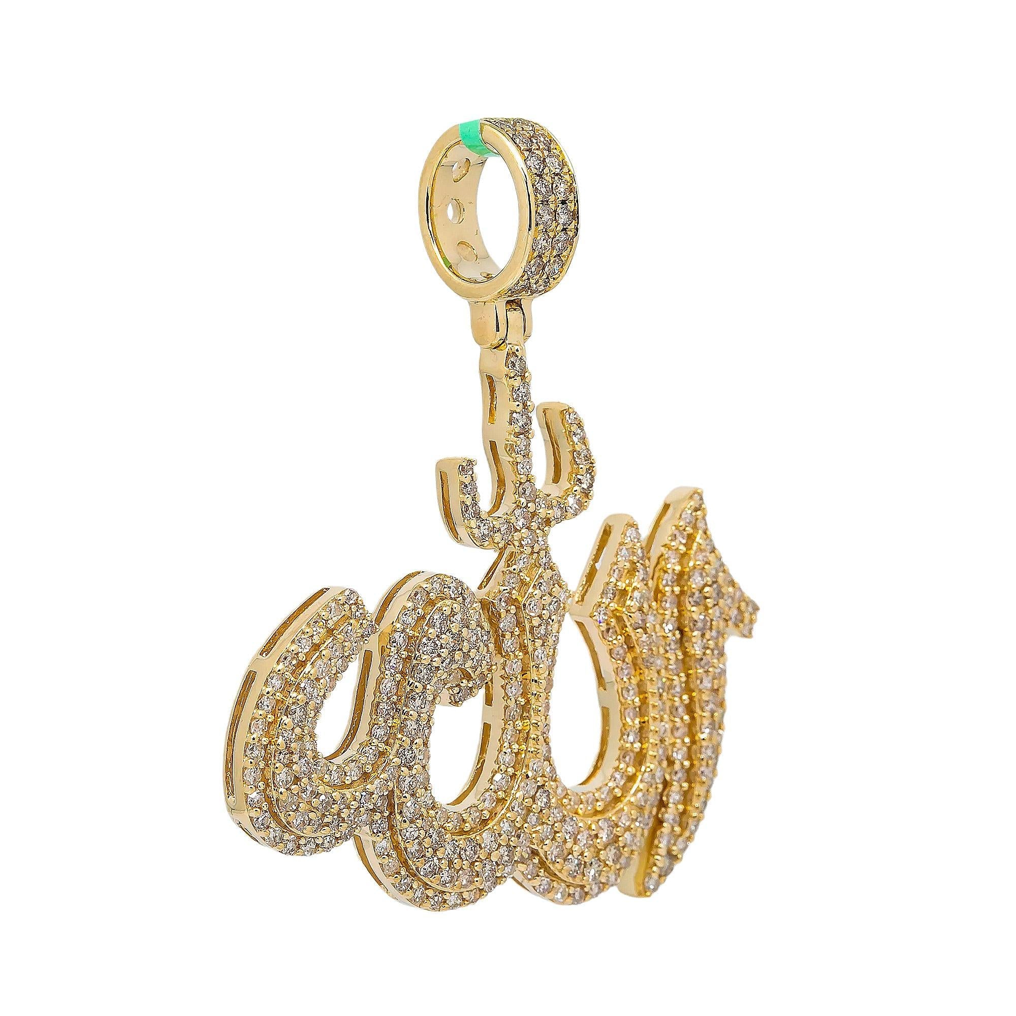 14K YELLOW GOLD ALLAH PENDNANT WITH 2.08 CT DIAMONDS