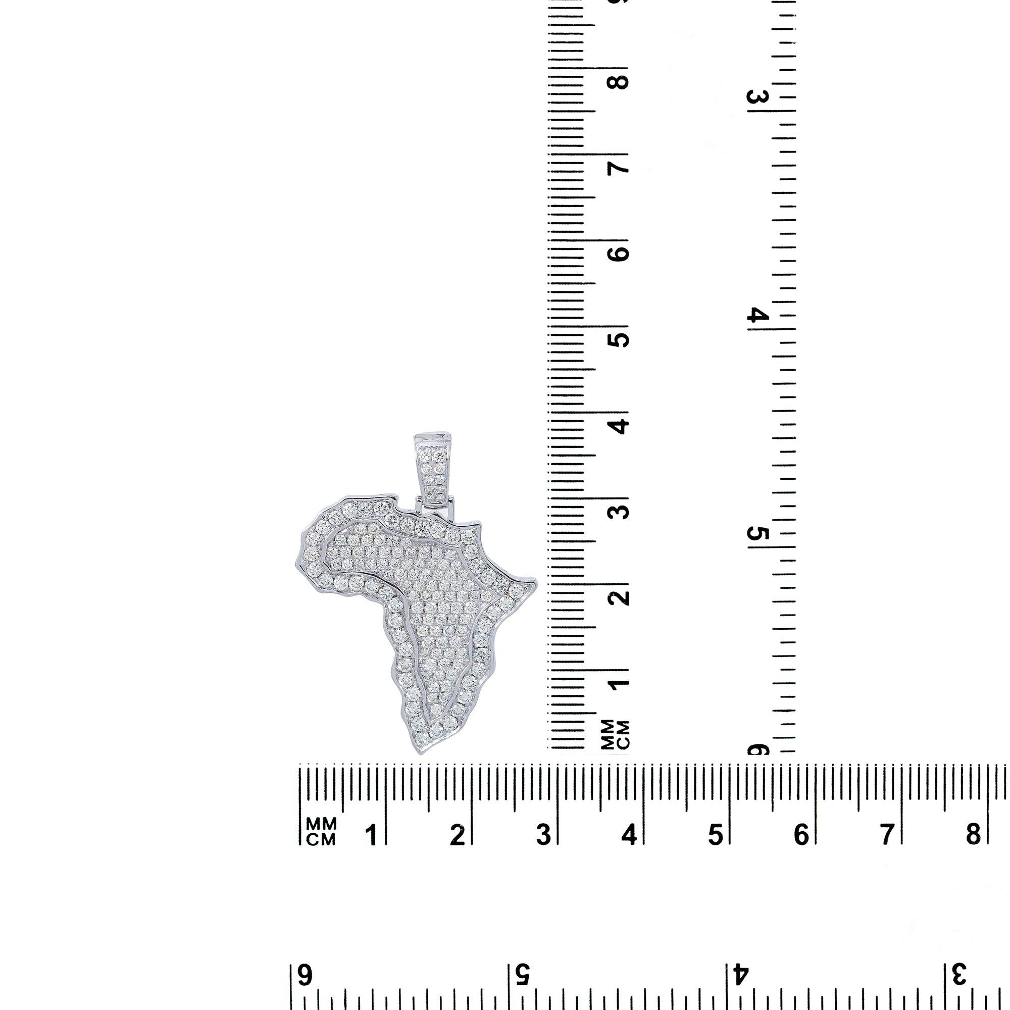 Unisex 14K White Gold Africa Pendant with 1.87 CT Diamonds