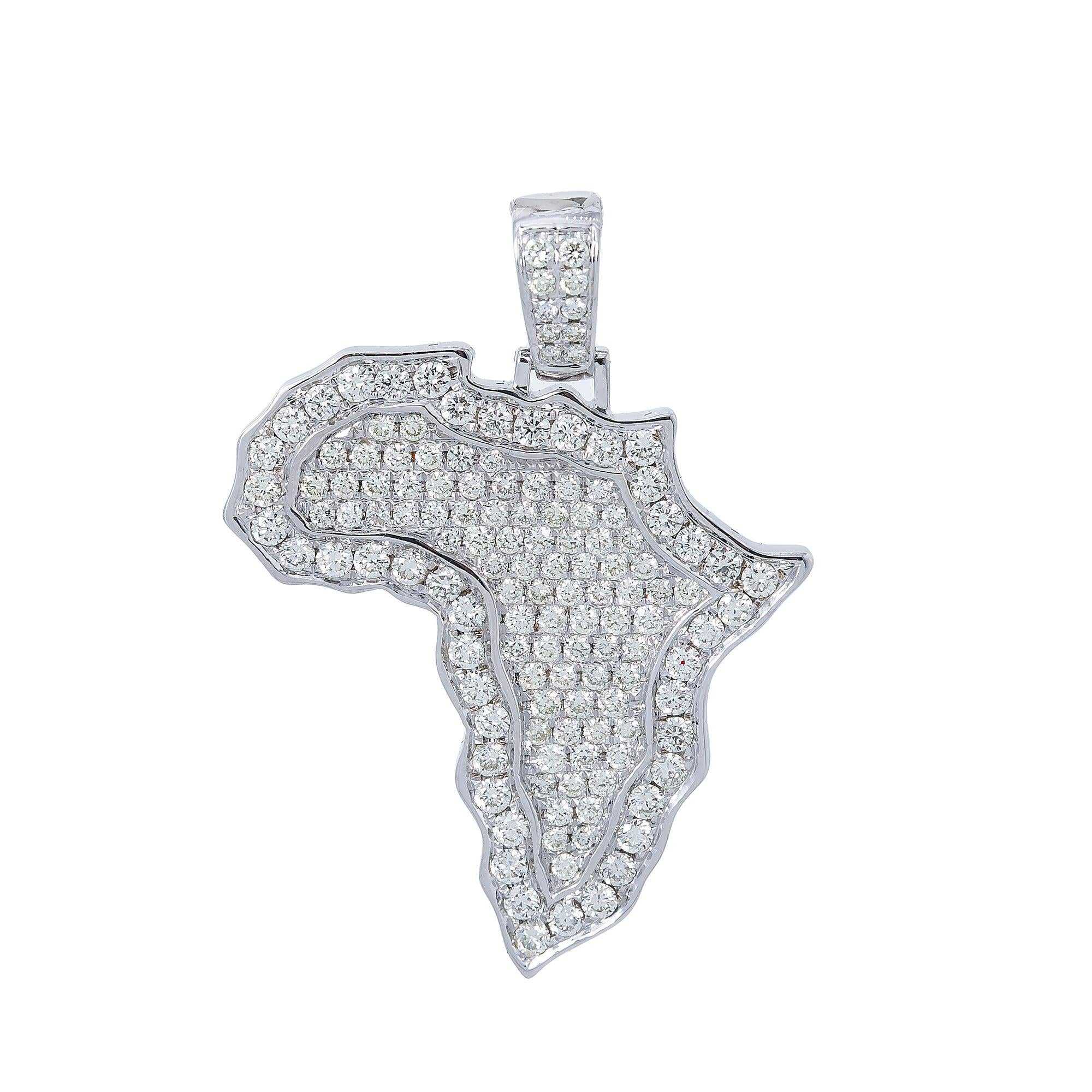 Unisex 14K White Gold Africa Pendant with 1.87 CT Diamonds