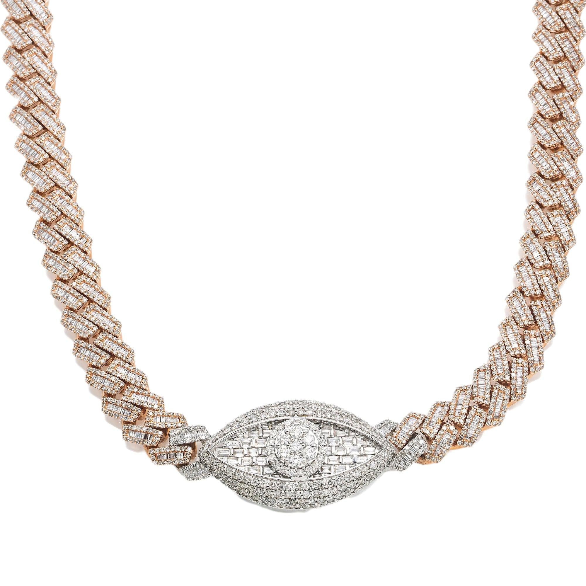 10K GOLD BAGUETTE DIAMOND 18"/12MM TWO TONE CUBAN LINK EYE CHAIN 22.62 CT