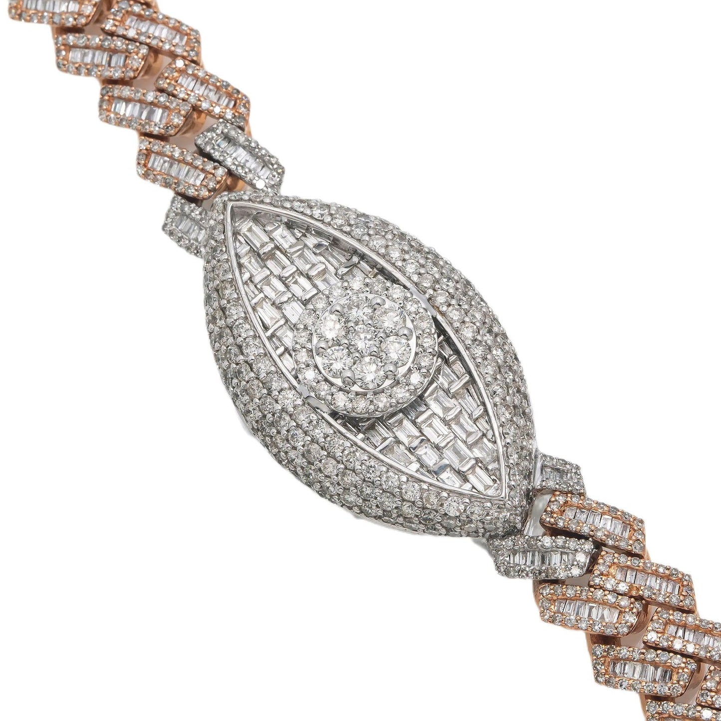 10K GOLD BAGUETTE DIAMOND 18"/12MM TWO TONE CUBAN LINK EYE CHAIN 22.62 CT