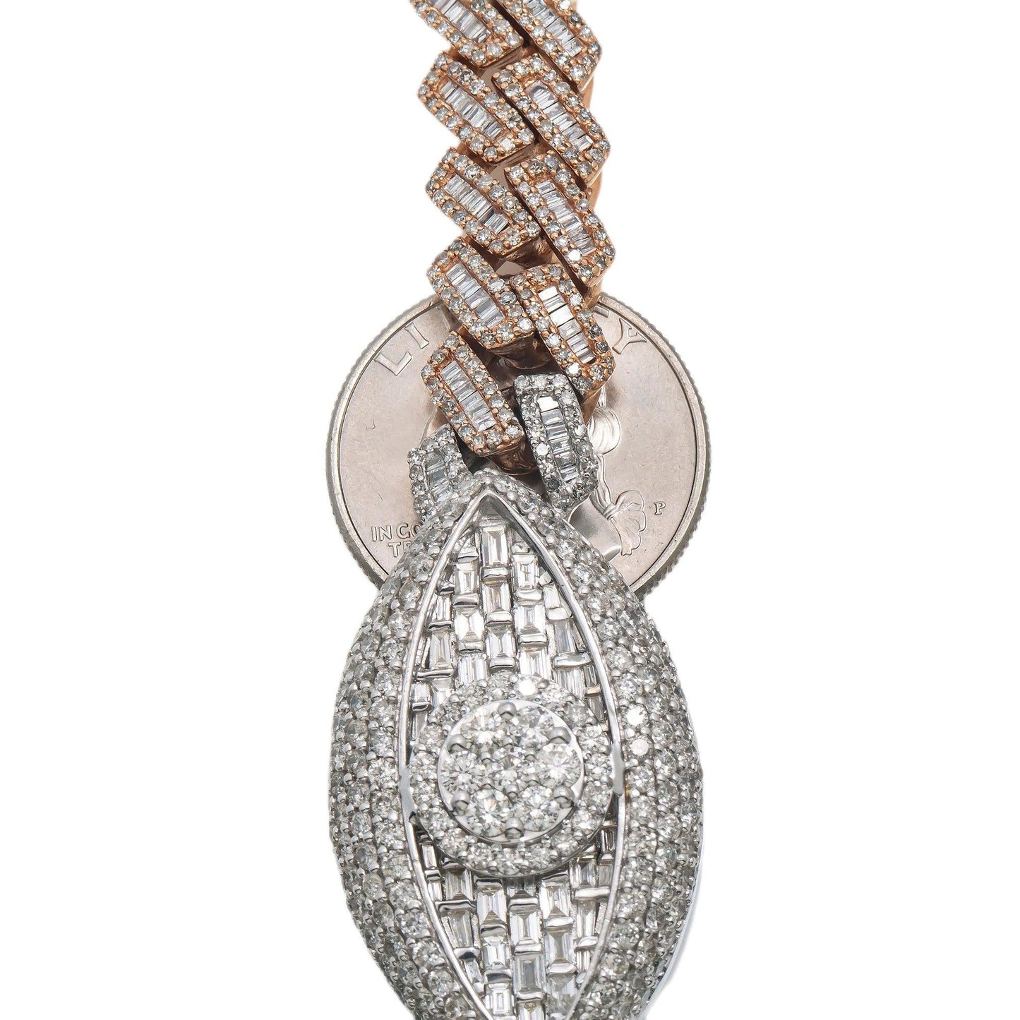 10K GOLD BAGUETTE DIAMOND 18"/12MM TWO TONE CUBAN LINK EYE CHAIN 22.62 CT
