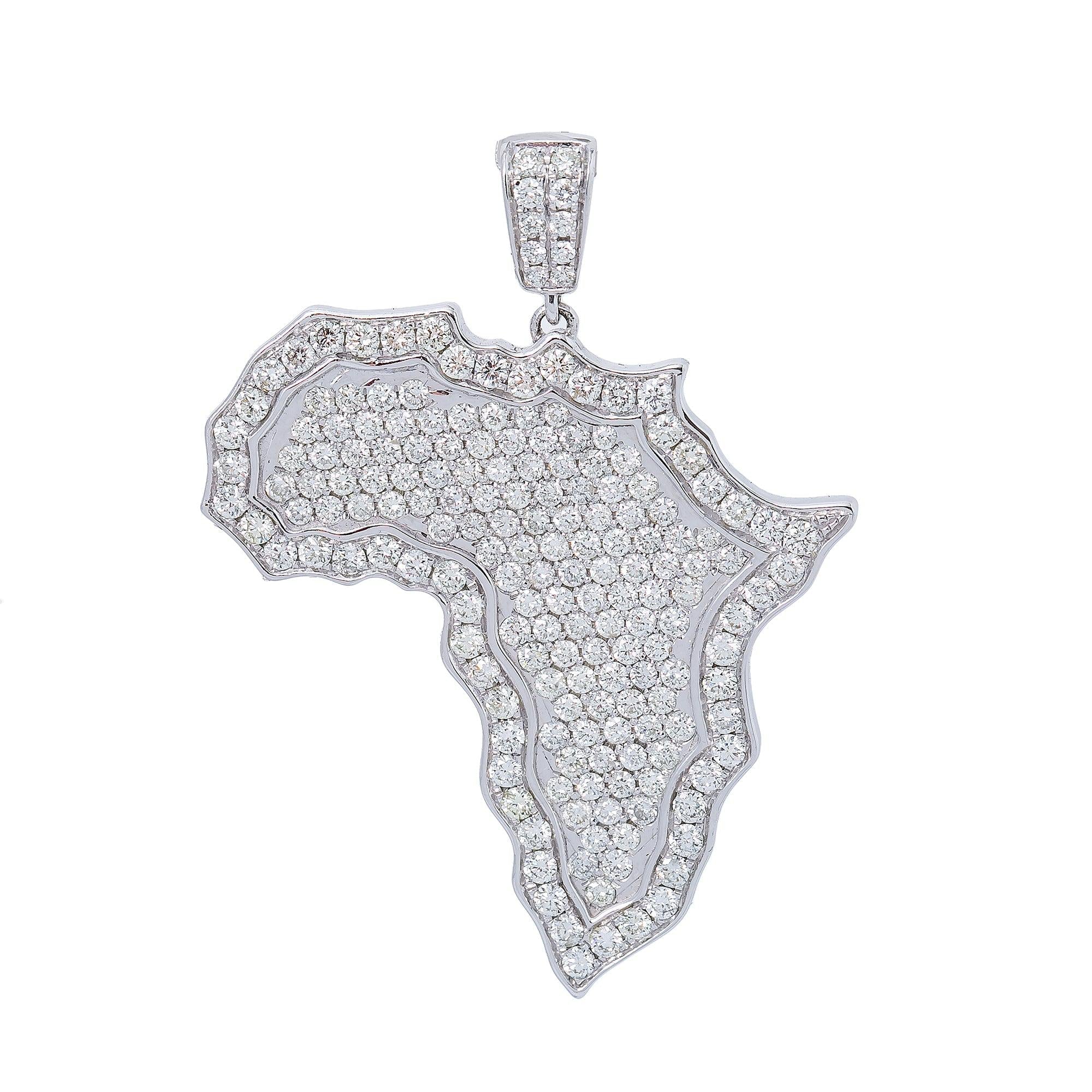 Unisex 14K White Gold Africa Pendant with 3.01 CT Diamonds