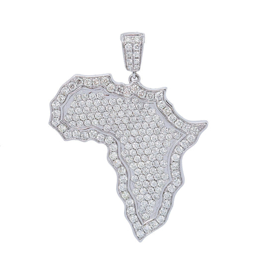 Unisex 14K White Gold Africa Pendant with 3.01 CT Diamonds