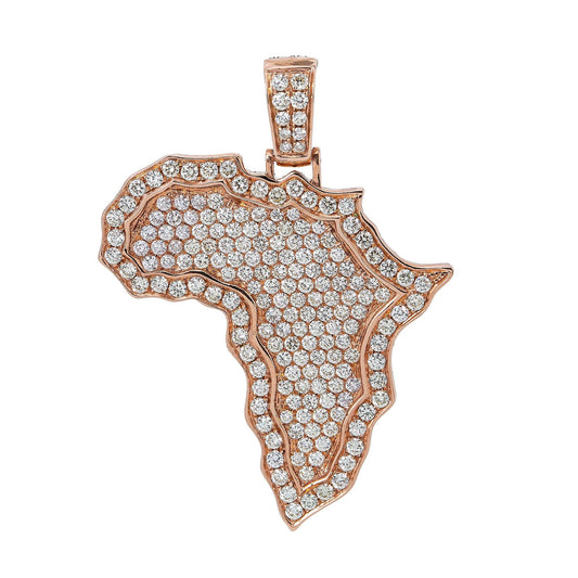 Unisex 14K Rose Gold Africa Pendant with 3.01 CT Diamonds