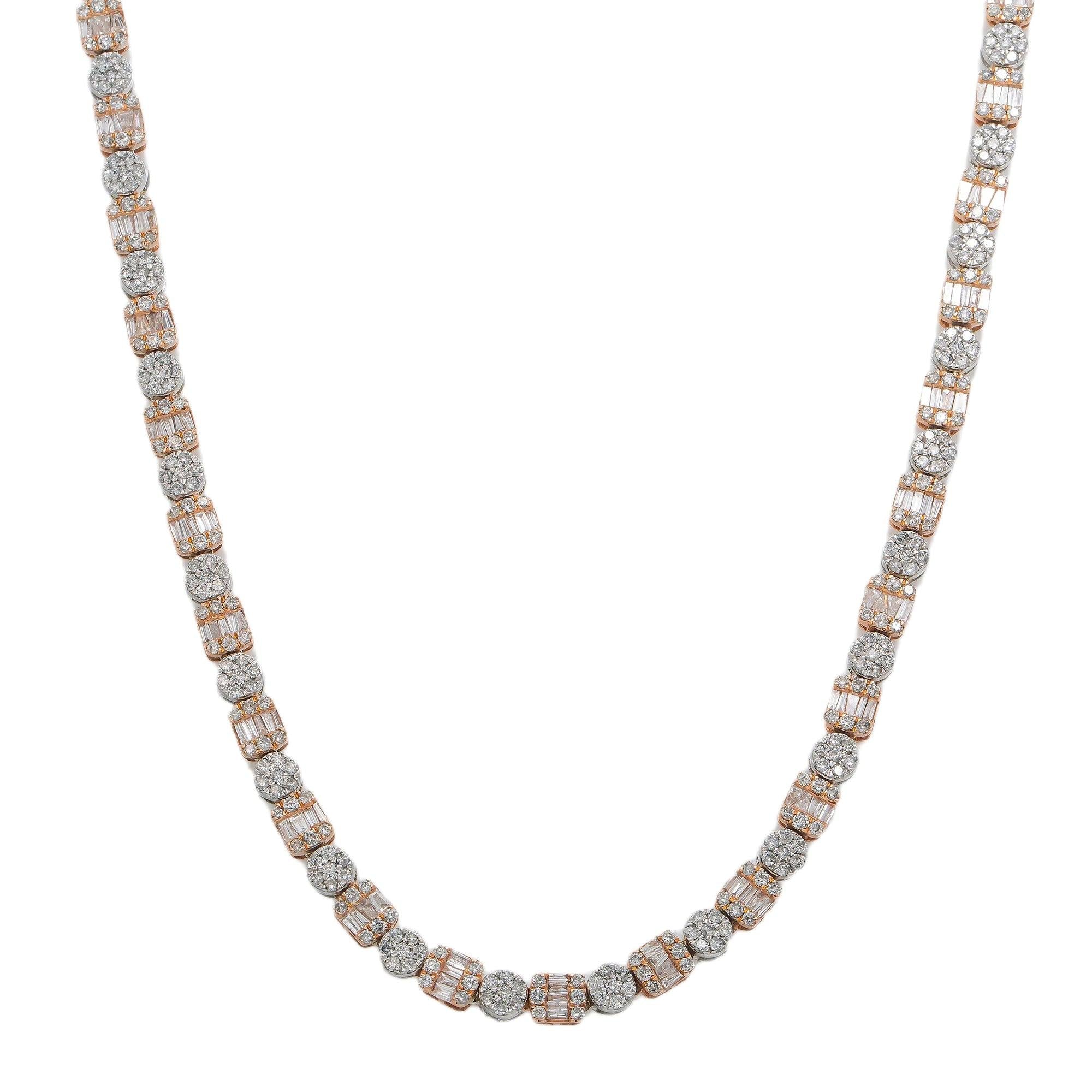 10K GOLD BAGUETTE AND ROUND DIAMOND TWO TONE CHAIN 11.81 CT