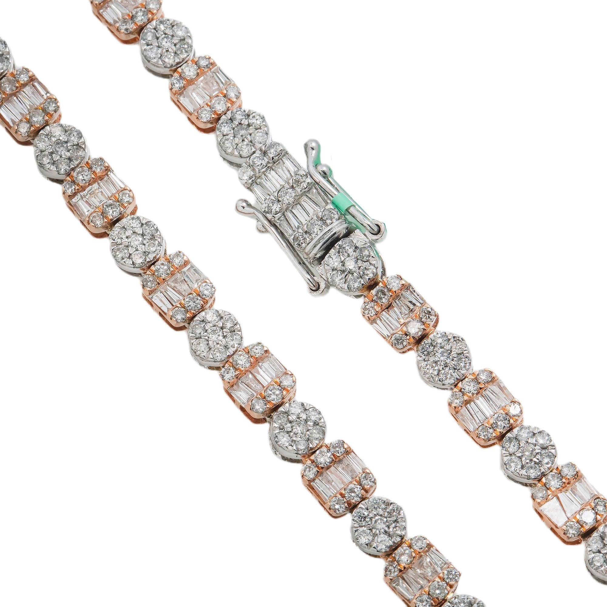 10K GOLD BAGUETTE AND ROUND DIAMOND TWO TONE CHAIN 11.81 CT