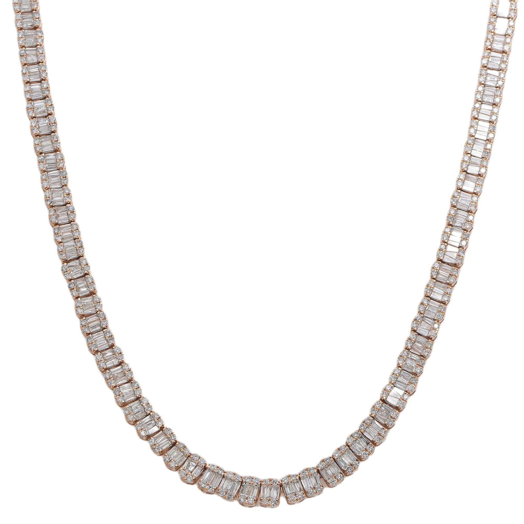 10K GOLD BAGUETTE AND ROUND DIAMOND TENNIS CHAIN 15.80 CT