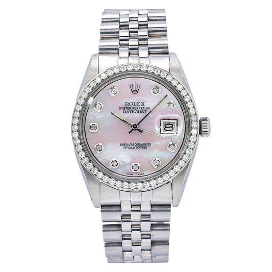 Rolex Datejust 1603 36MM White Mother of Pearl Diamond Dial With 1.10 CT Diamonds