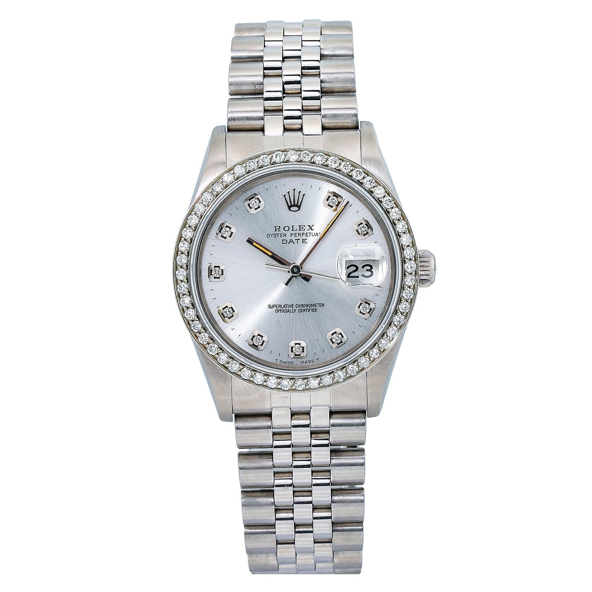 Rolex Oyster Perpetual Date 15000 34MM Silver Dial With Stainless Steel Jubilee Bracelet