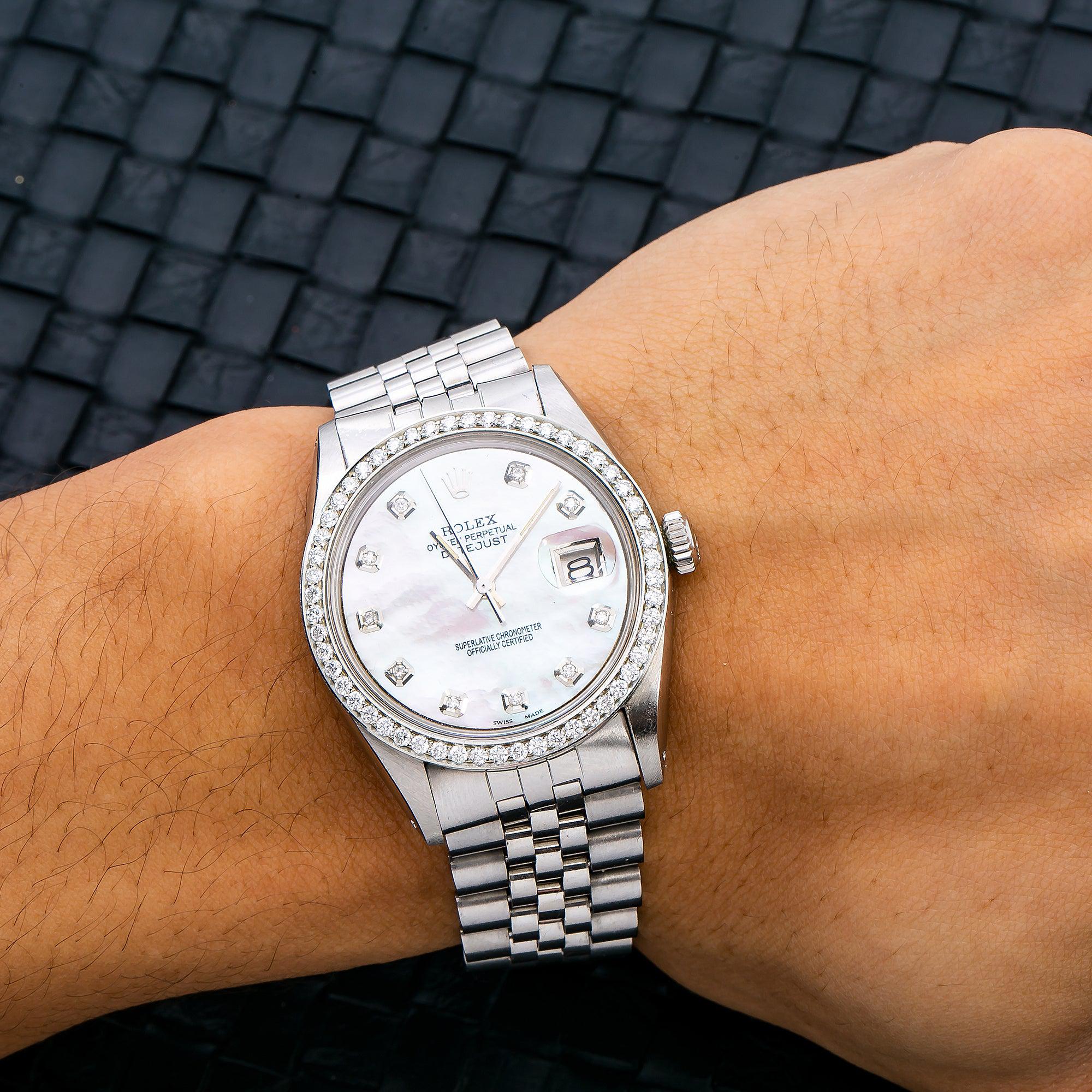Rolex Datejust 1603 36MM White Mother of Pearl Diamond Dial With 1.10 CT Diamonds