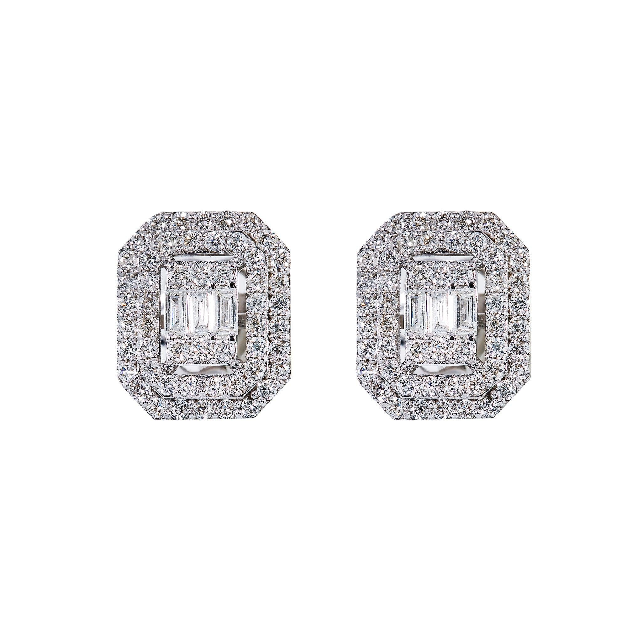 14K White Gold Unisex Earrings with 0.68 Baguette CT Diamond