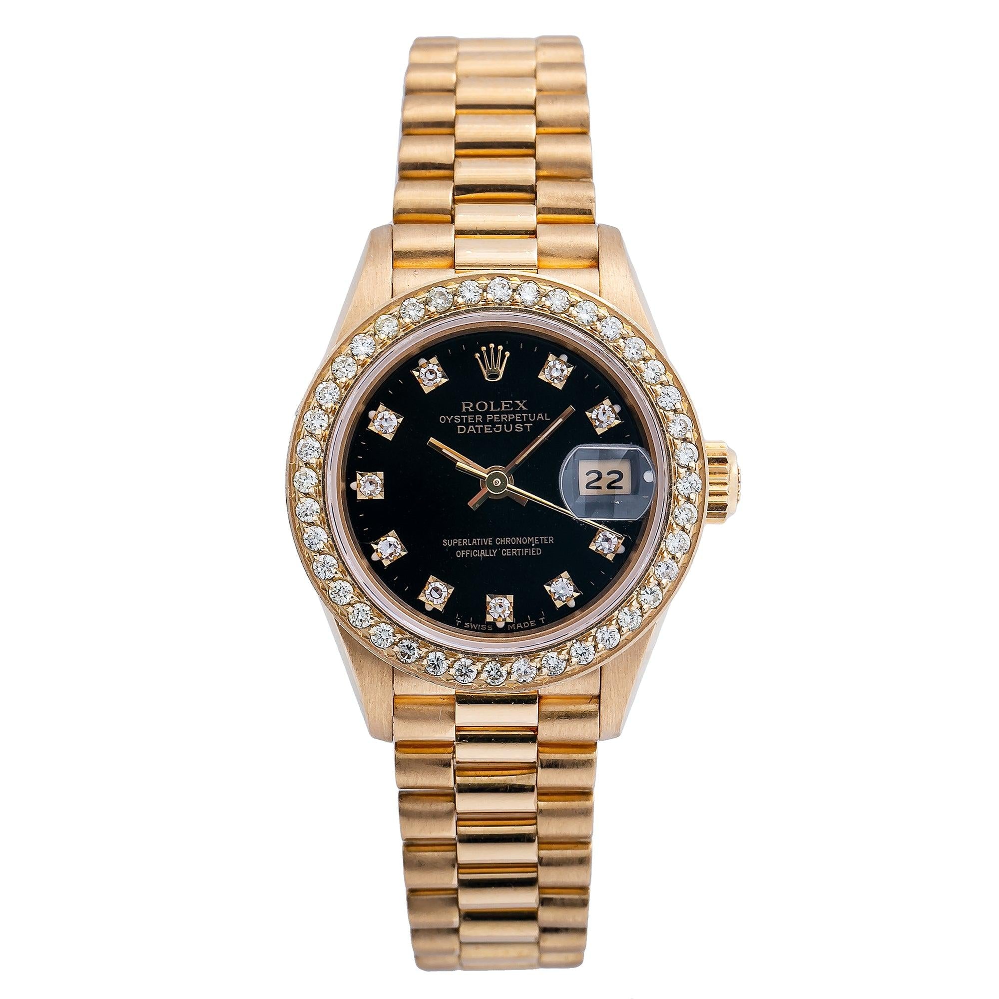 Rolex Datejust 26MM Black Diamond Dial With Yellow Gold Bracelet