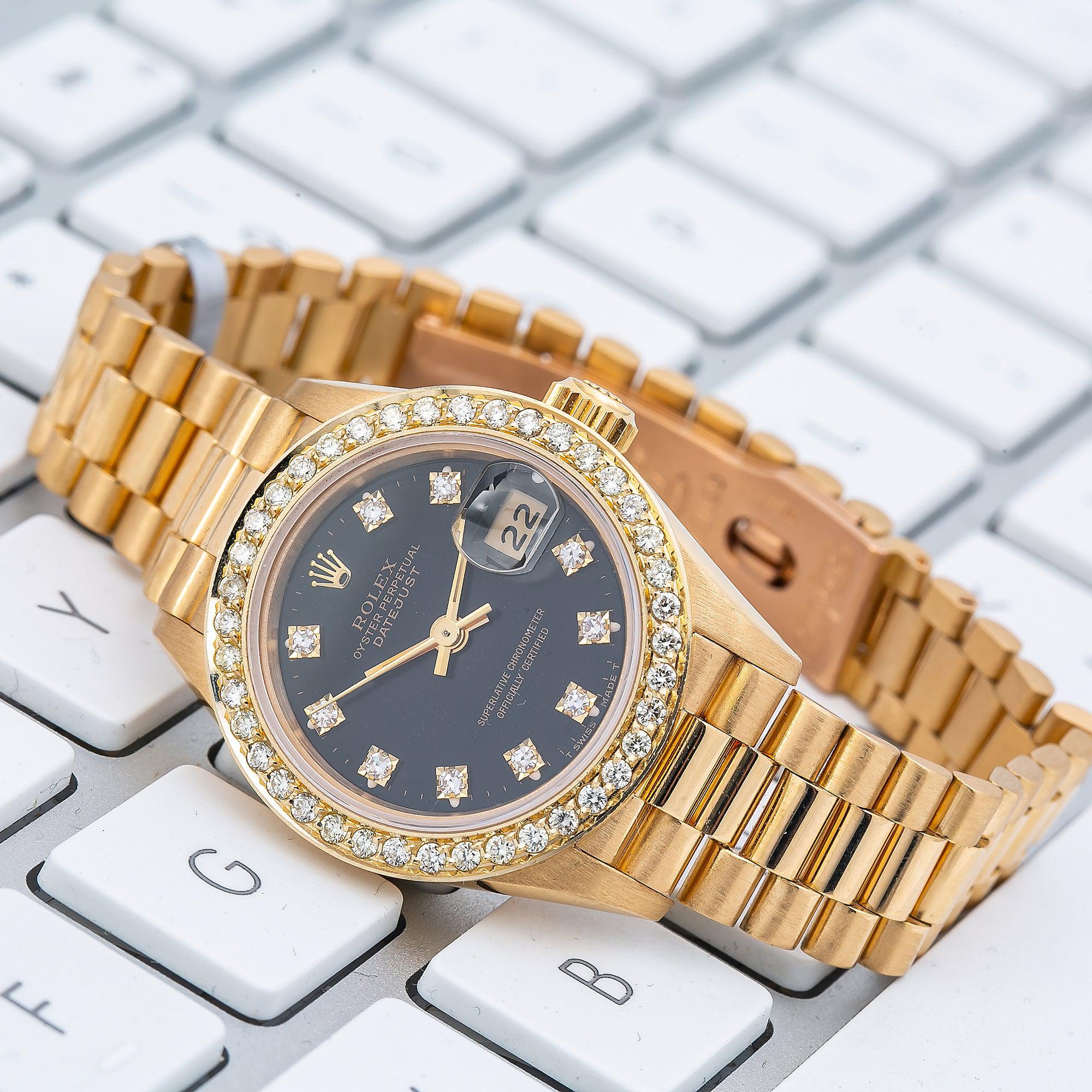 Rolex Datejust 26MM Black Diamond Dial With Yellow Gold Bracelet