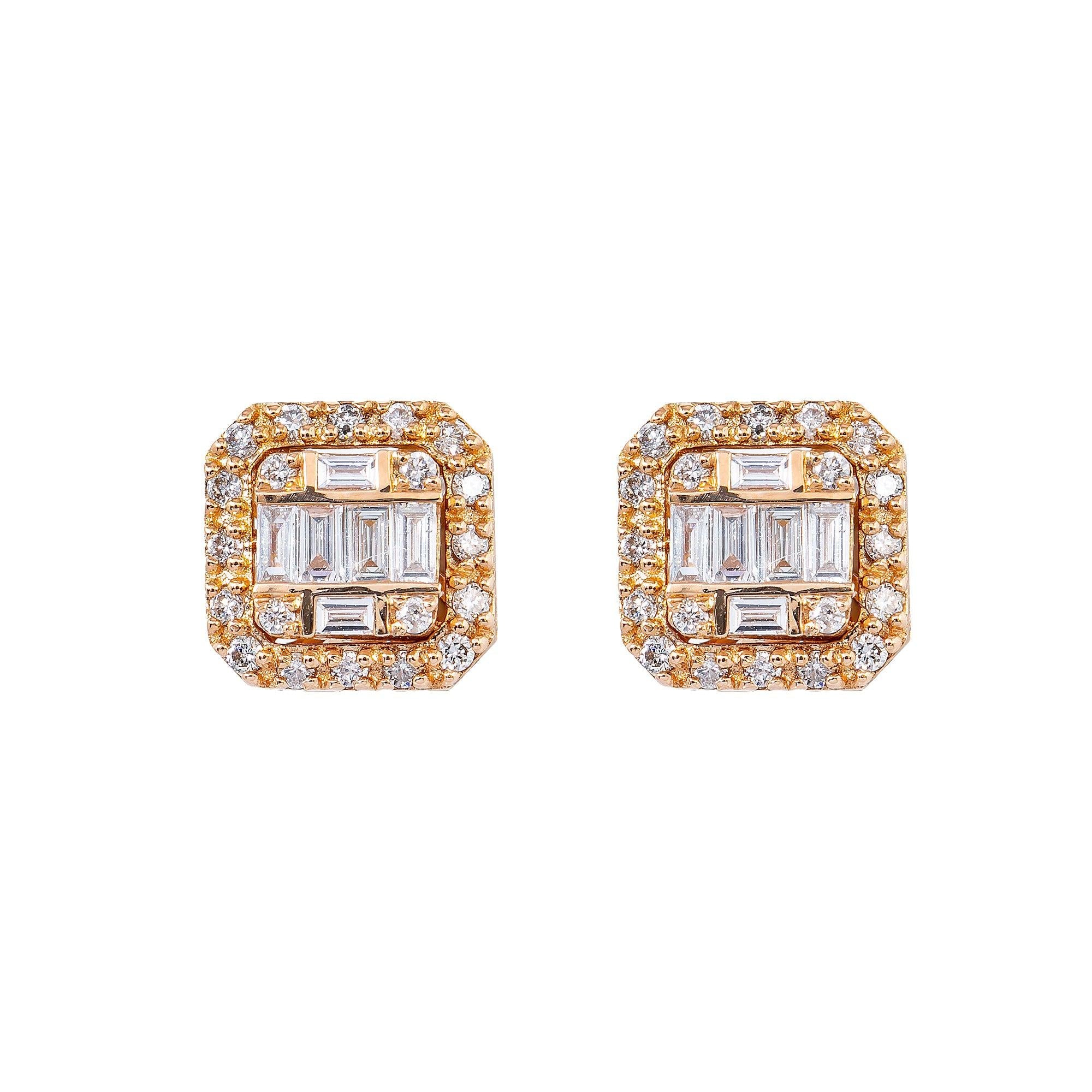 14K Rose Gold Unisex Earrings with 0.21 Baguette CT Diamond