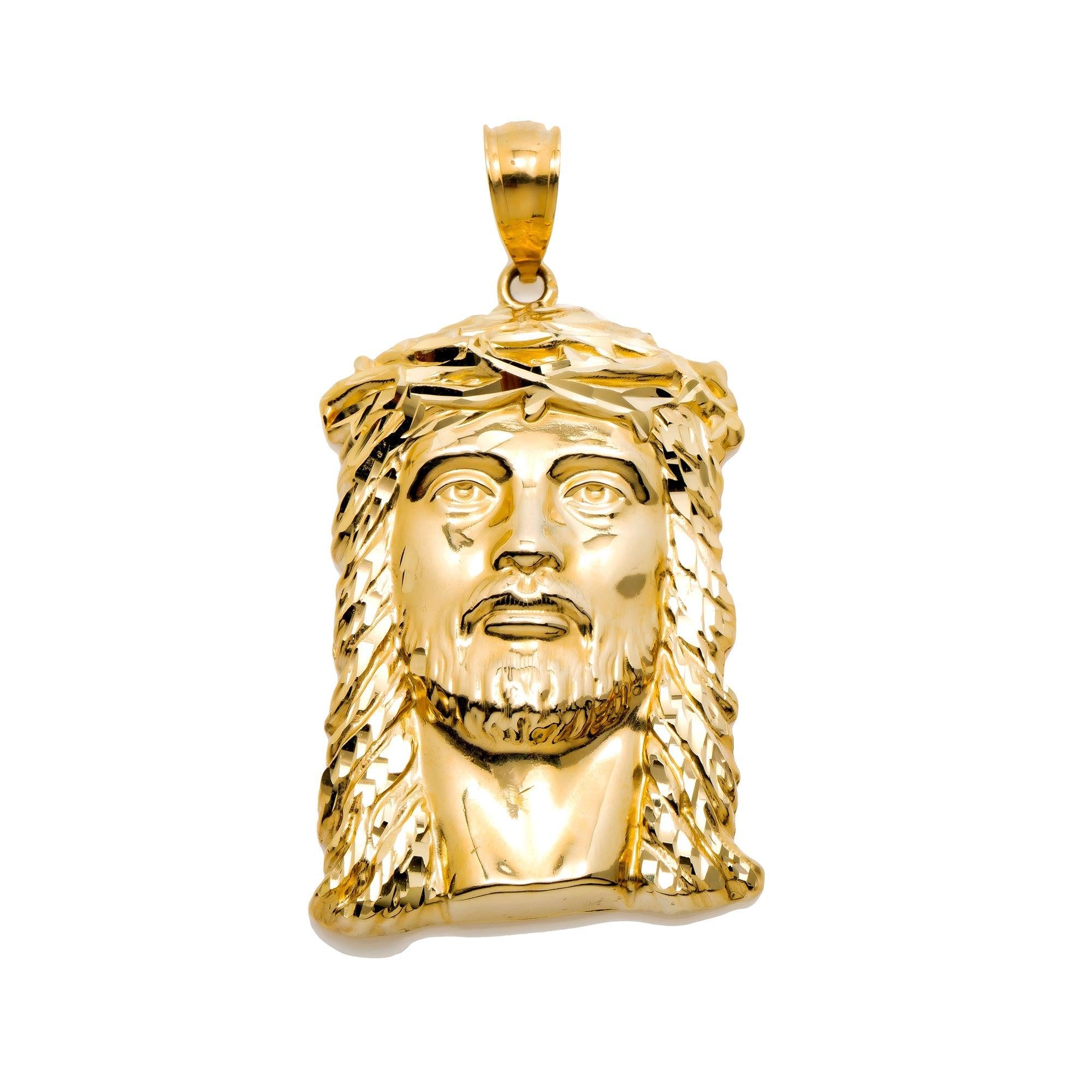 10K GOLD JESUS HEAD PENDANT 2.5"