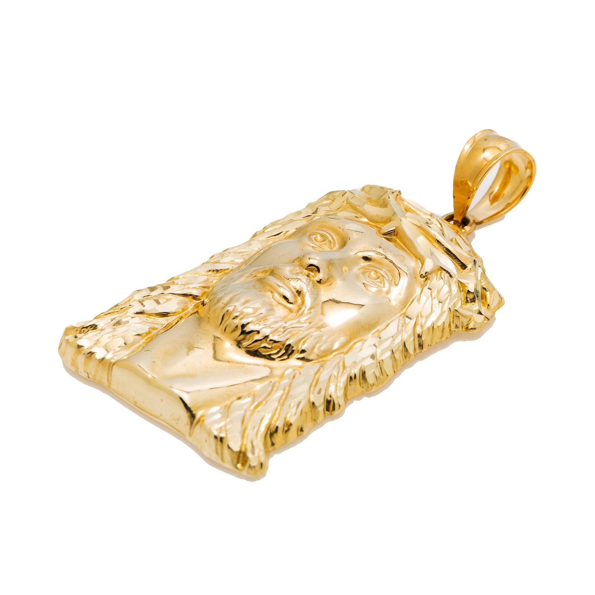 10K GOLD JESUS HEAD PENDANT 2.5"