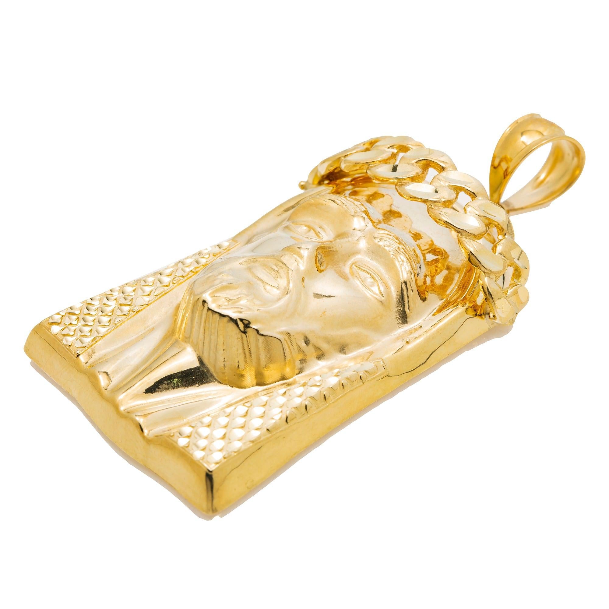 10K GOLD JESUS HEAD PENDANT 2.6"