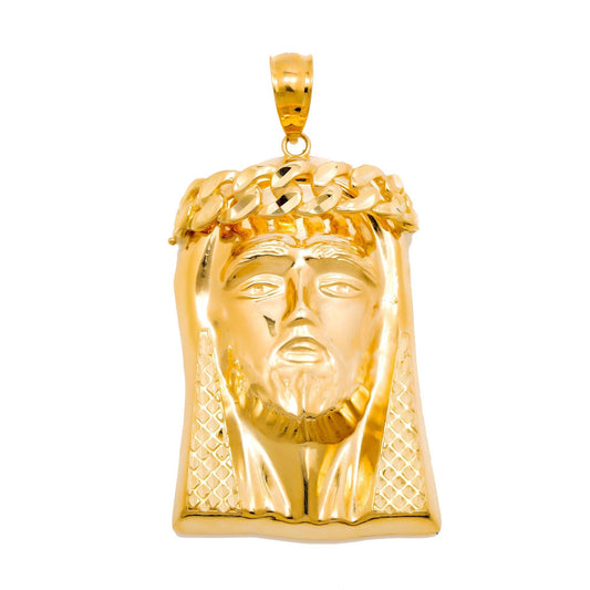 10K GOLD JESUS HEAD PENDANT 2.6"