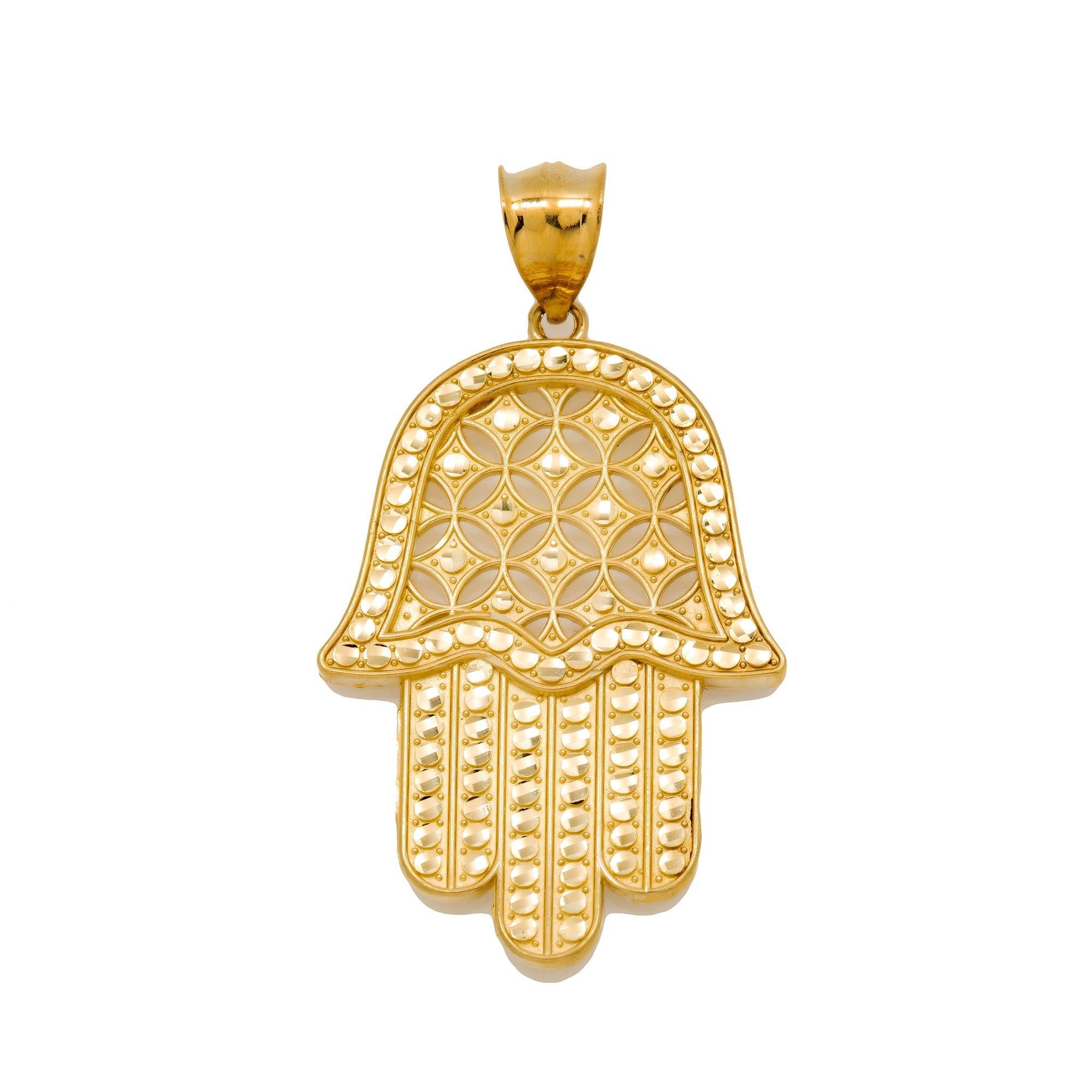 10K GOLD HAMSA PENDANT 1.75"