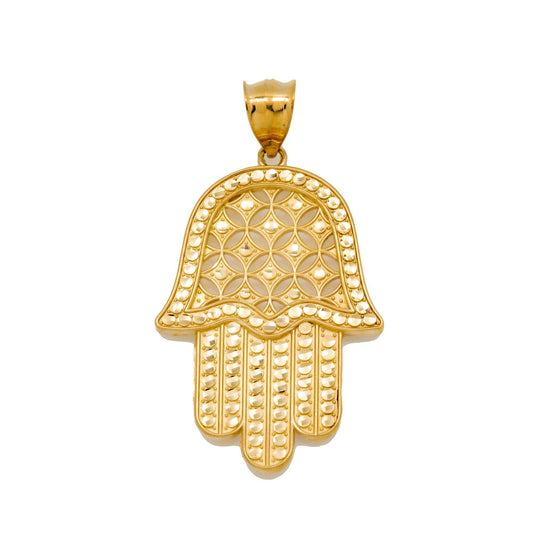 10K GOLD HAMSA PENDANT 1.75"