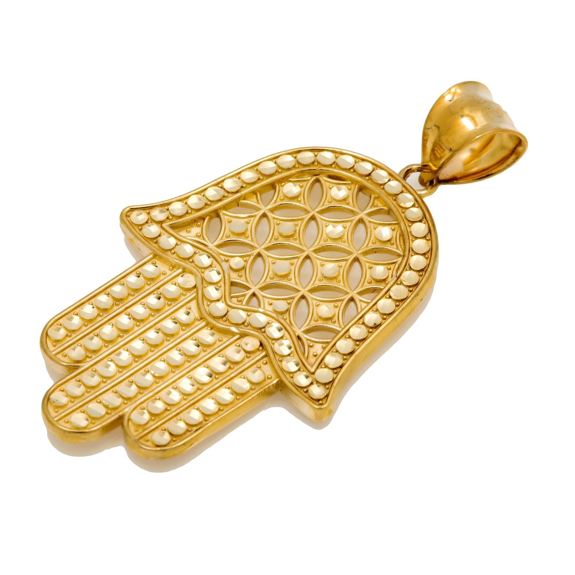 10K GOLD HAMSA PENDANT 1.75"