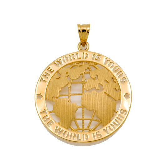 10K GOLD THE WORLD IS YOURS PENDANT 1.75"