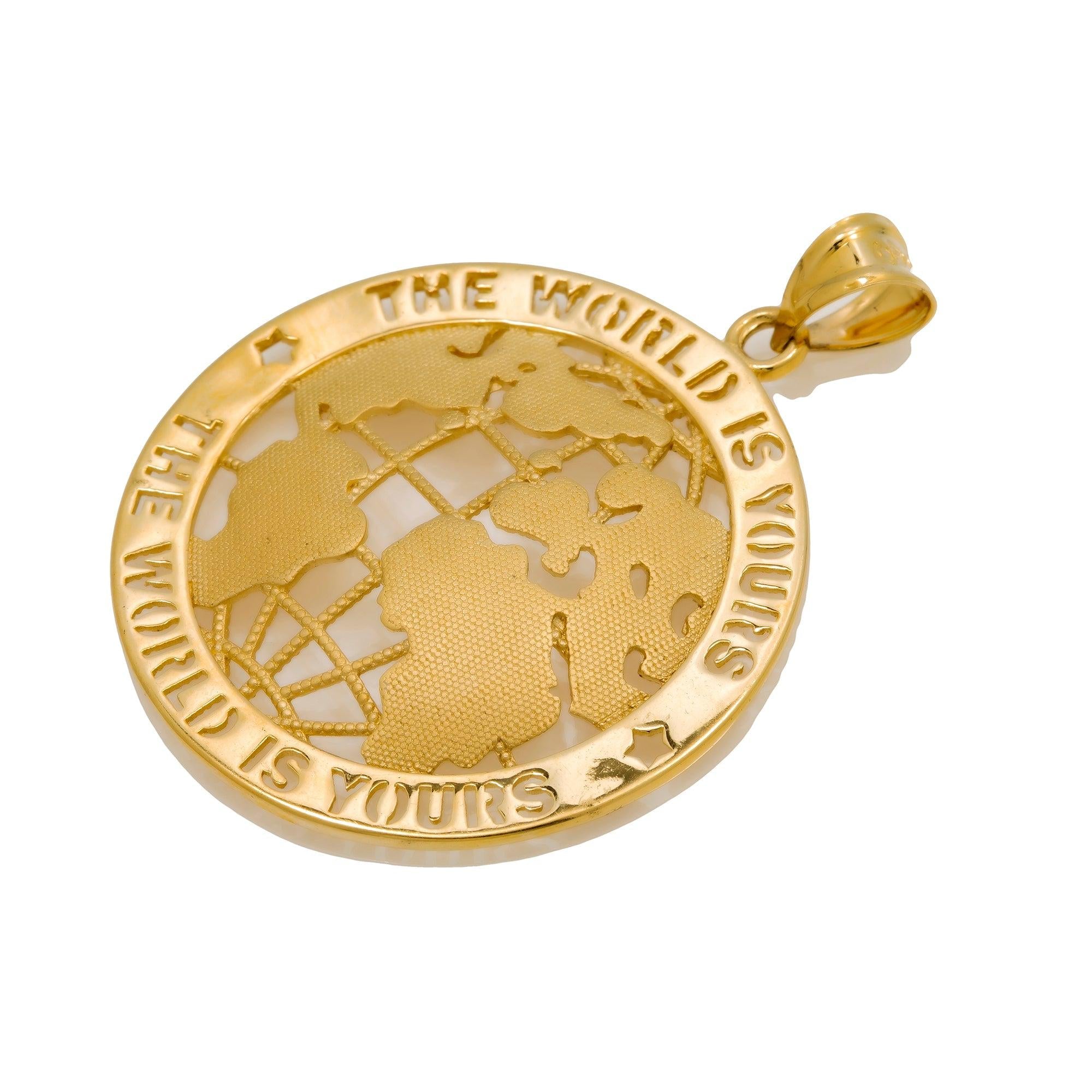 10K GOLD THE WORLD IS YOURS PENDANT 1.75"