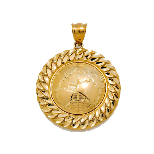 10K GOLD WORLD COIN PENDANT 1.75"