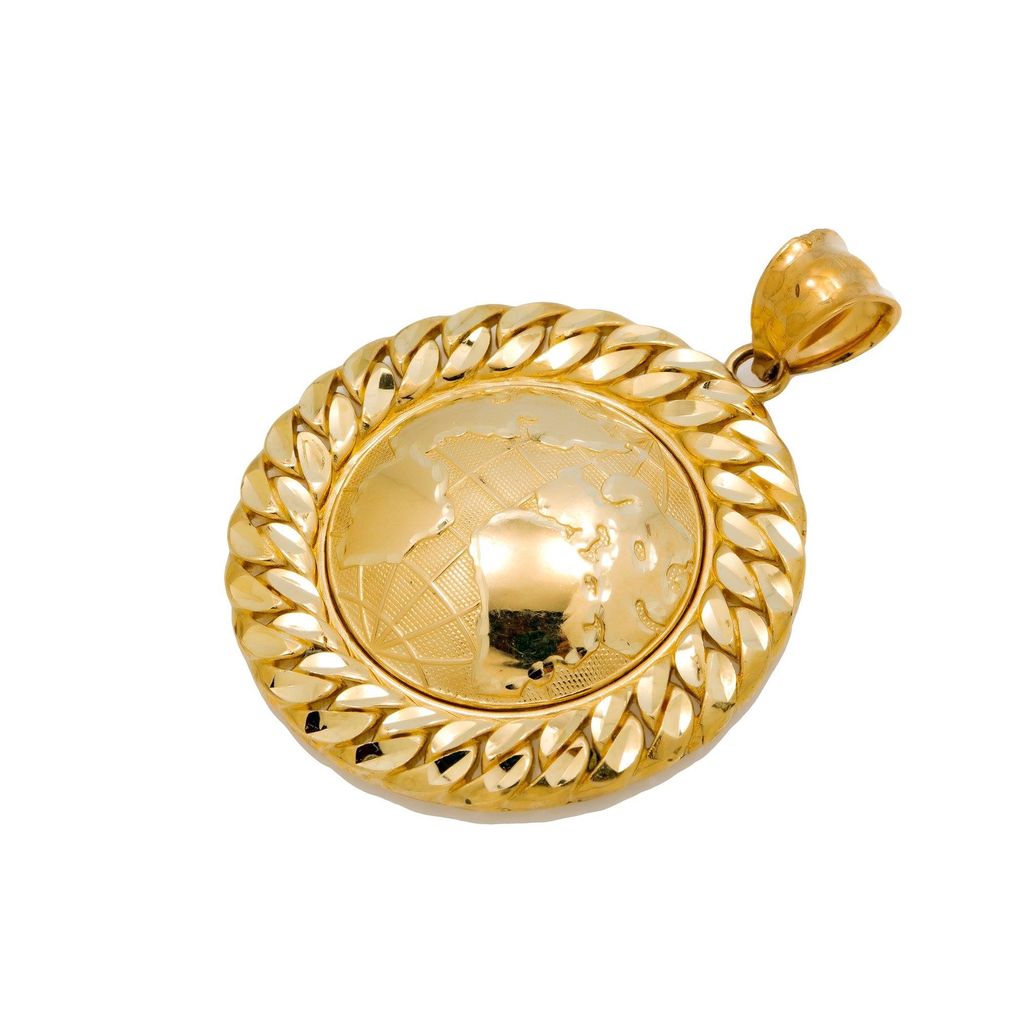 10K GOLD WORLD COIN PENDANT 1.75"