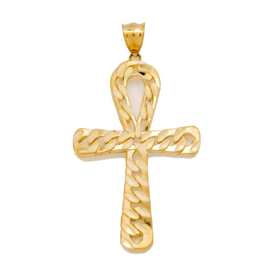 10K GOLD CUBAN LINK ANKH PENDANT 2.4"